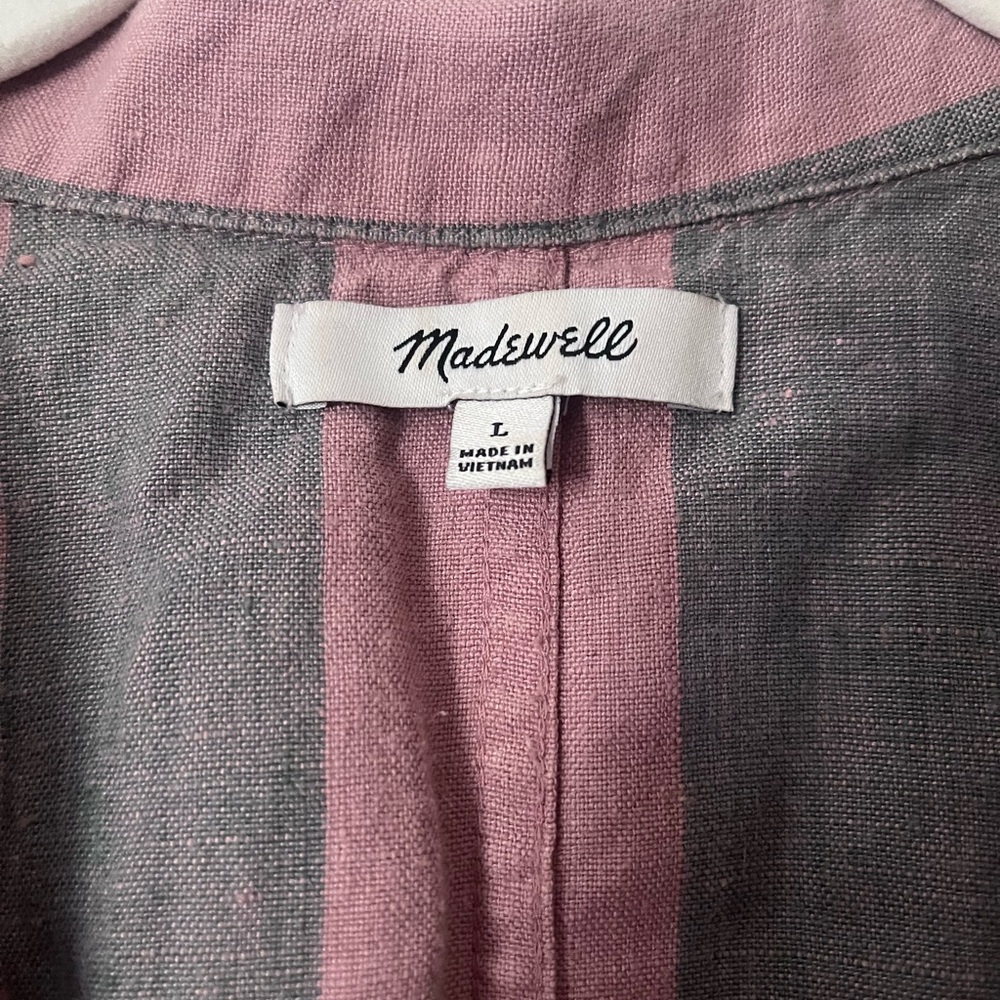 Madewell 100% Linen Striped Button down Tee L - Picture 2 of 5
